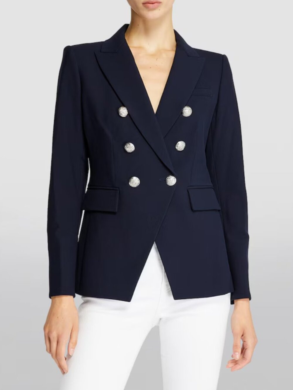 Veronica Beard Navy Miller Dickey Blazer Silver Crest Buttons Jacket Size 2